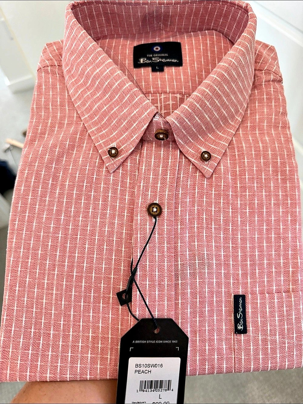 Ben Sherman BS10SW16 Striped Button Down Pink Size Large NWT